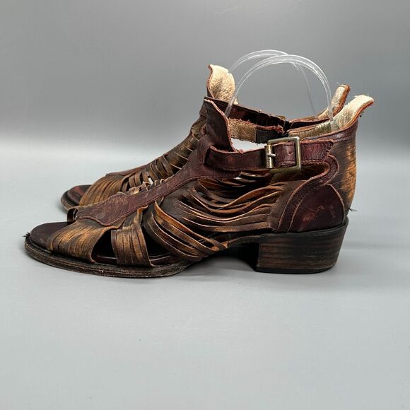 Freebird Steven Arrow Womens 9 Brown Leather Distressed Strappy Sandals Buckle - Picture 4 of 11